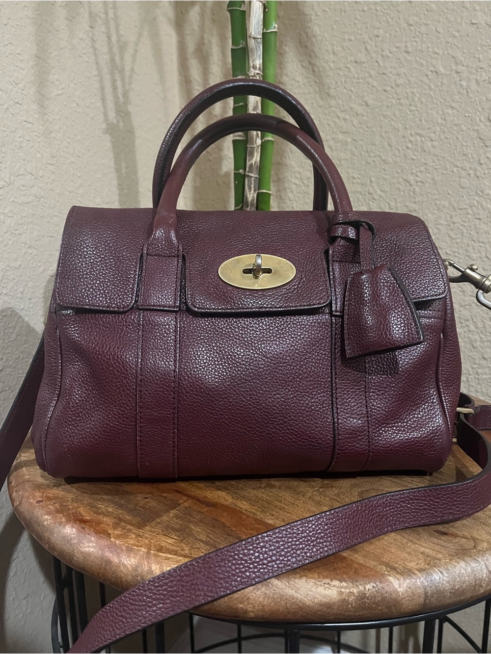 MULBERRY SMALL BURGUNDY BAYSWATER SATCHEL CROSSBODY BAG